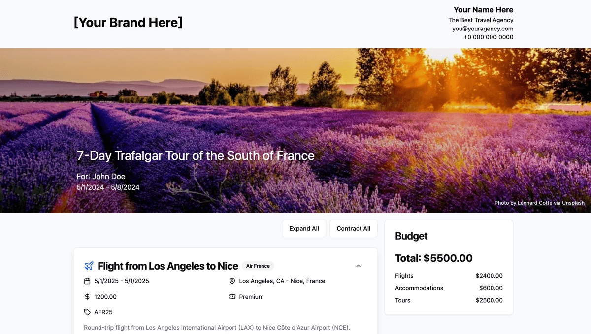 QuoteHero Itinerary Example